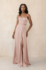 Cami Strap Corset Satin Sheath Bridesmaid Dress in Pale Blush - KissProm Bridesmaid Dresses