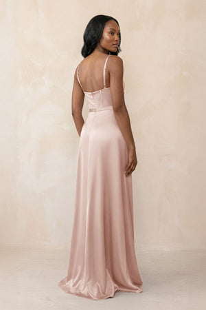 Cami Strap Corset Satin Sheath Bridesmaid Dress in Pale Blush - KissProm Bridesmaid Dresses