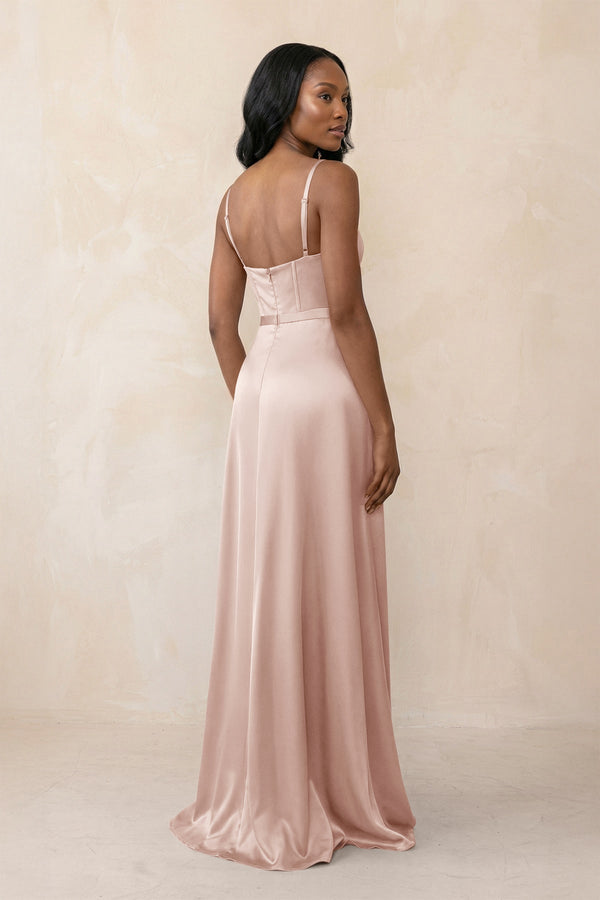 Cami Strap Corset Satin Sheath Bridesmaid Dress in Pale Blush - KissProm Bridesmaid Dresses