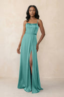 Cami Strap Corset Satin Sheath Bridesmaid Dress in Pale Pistachio - KissProm Bridesmaid Dresses