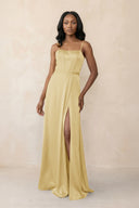 Cami Strap Corset Satin Sheath Bridesmaid Dress in Pastel Yellow - KissProm Bridesmaid Dresses