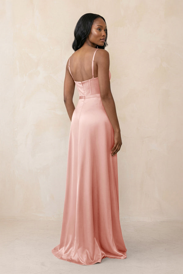 Cami Strap Corset Satin Sheath Bridesmaid Dress in Rose Petal - KissProm Bridesmaid Dresses