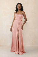 Cami Strap Corset Satin Sheath Bridesmaid Dress in Rose Petal - KissProm Bridesmaid Dresses