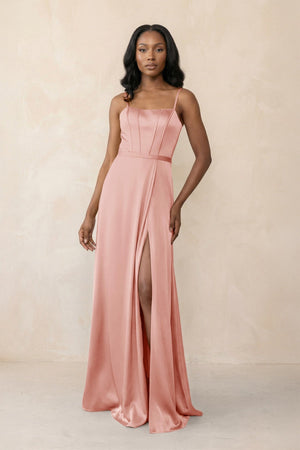 Cami Strap Corset Satin Sheath Bridesmaid Dress in Rose Petal - KissProm Bridesmaid Dresses