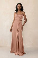 Cami Strap Corset Satin Sheath Bridesmaid Dress in Rosette - KissProm Bridesmaid Dresses