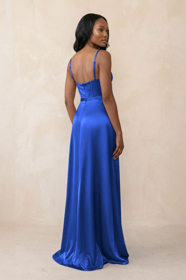 Cami Strap Corset Satin Sheath Bridesmaid Dress in Royal Blue - KissProm Bridesmaid Dresses