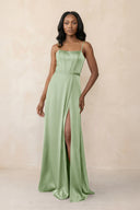 Cami Strap Corset Satin Sheath Bridesmaid Dress in Sage - KissProm Bridesmaid Dresses