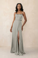 Cami Strap Corset Satin Sheath Bridesmaid Dress in Silver - KissProm Bridesmaid Dresses