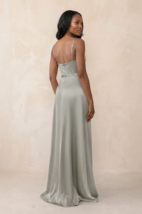 Cami Strap Corset Satin Sheath Bridesmaid Dress in Silver - KissProm Bridesmaid Dresses