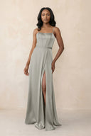 Cami Strap Corset Satin Sheath Bridesmaid Dress in Silver - KissProm Bridesmaid Dresses