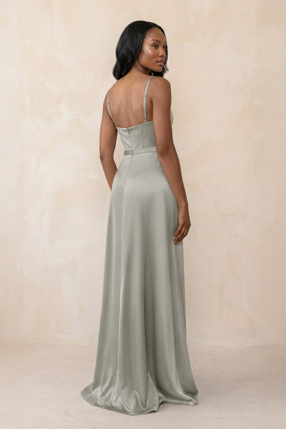 Cami Strap Corset Satin Sheath Bridesmaid Dress in Silver - KissProm Bridesmaid Dresses