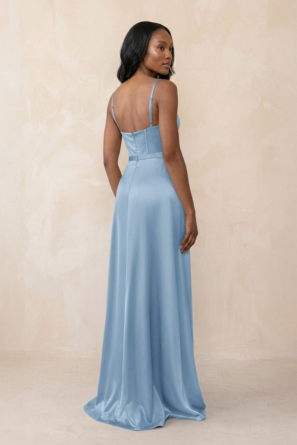 Cami Strap Corset Satin Sheath Bridesmaid Dress in Sky Blue - KissProm Bridesmaid Dresses