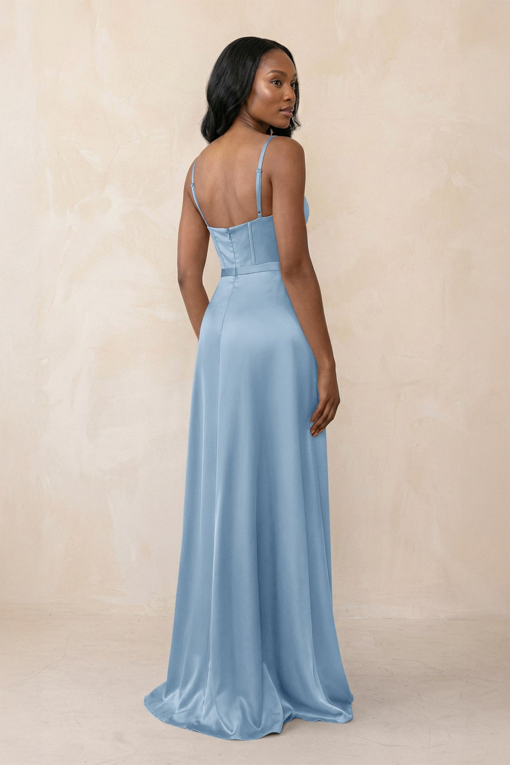Cami Strap Corset Satin Sheath Bridesmaid Dress in Sky Blue - KissProm Bridesmaid Dresses