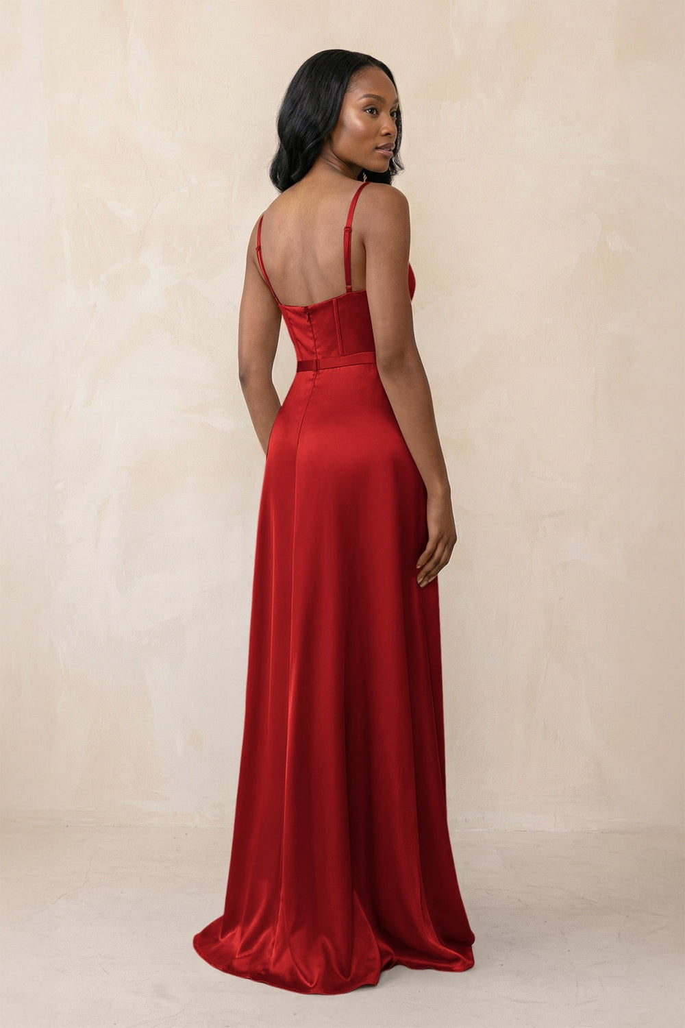 Cami Strap Corset Satin Sheath Bridesmaid Dress in Spice - KissProm Bridesmaid Dresses
