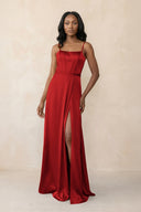 Cami Strap Corset Satin Sheath Bridesmaid Dress in Spice - KissProm Bridesmaid Dresses