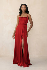 Cami Strap Corset Satin Sheath Bridesmaid Dress in Spice - KissProm Bridesmaid Dresses