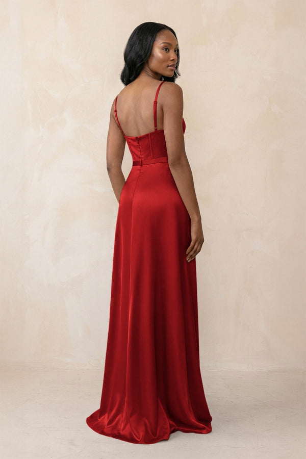 Cami Strap Corset Satin Sheath Bridesmaid Dress in Spice - KissProm Bridesmaid Dresses