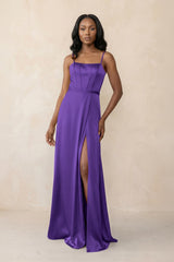 Cami Strap Corset Satin Sheath Bridesmaid Dress in Tahiti - KissProm Bridesmaid Dresses