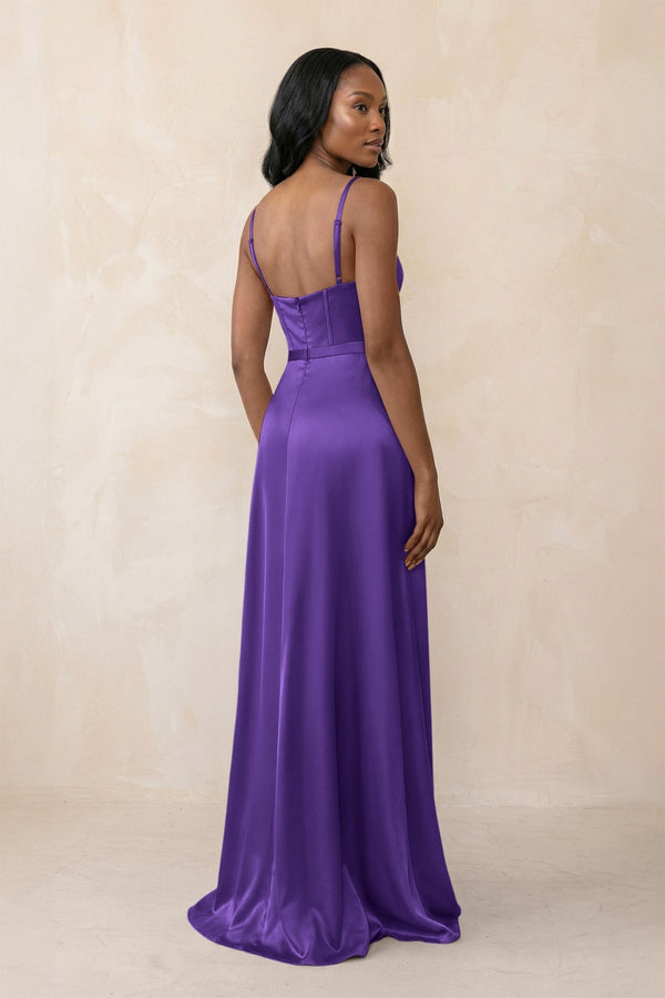 Cami Strap Corset Satin Sheath Bridesmaid Dress in Tahiti - KissProm Bridesmaid Dresses