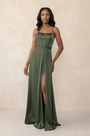Cami Strap Corset Satin Sheath Bridesmaid Dress in Thyme - KissProm Bridesmaid Dresses