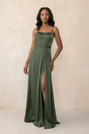Cami Strap Corset Satin Sheath Bridesmaid Dress in Thyme - KissProm Bridesmaid Dresses