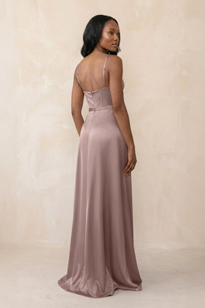 Cami Strap Corset Satin Sheath Bridesmaid Dress in Toffee - KissProm Bridesmaid Dresses