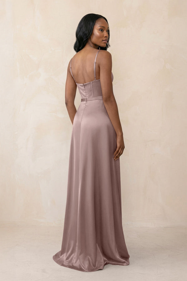 Cami Strap Corset Satin Sheath Bridesmaid Dress in Toffee - KissProm Bridesmaid Dresses
