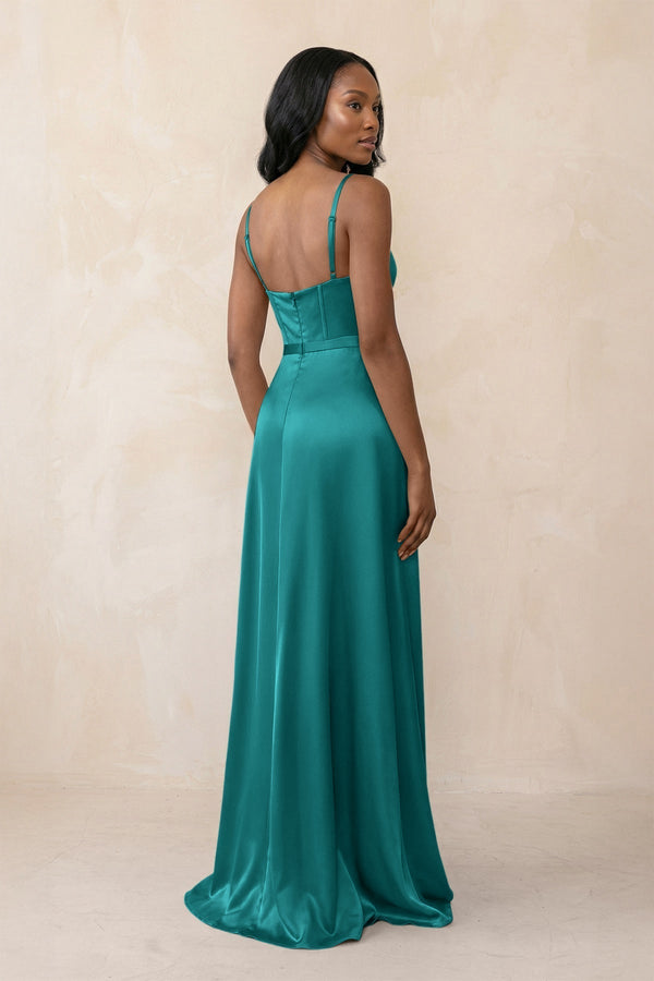 Cami Strap Corset Satin Sheath Bridesmaid Dress in Turquoise - KissProm Bridesmaid Dresses