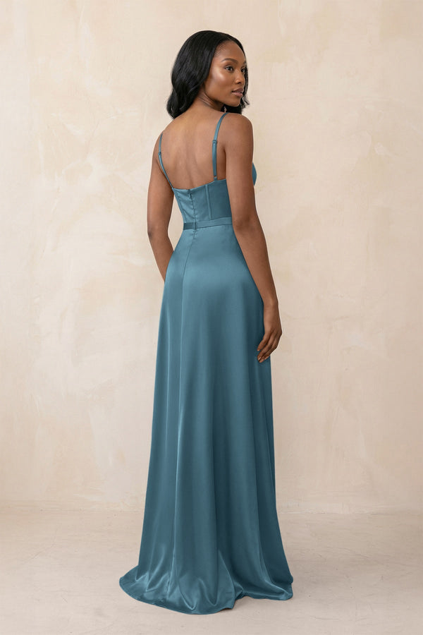 Cami Strap Corset Satin Sheath Bridesmaid Dress in Twilight - KissProm Bridesmaid Dresses