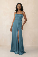 Cami Strap Corset Satin Sheath Bridesmaid Dress in Twilight - KissProm Bridesmaid Dresses