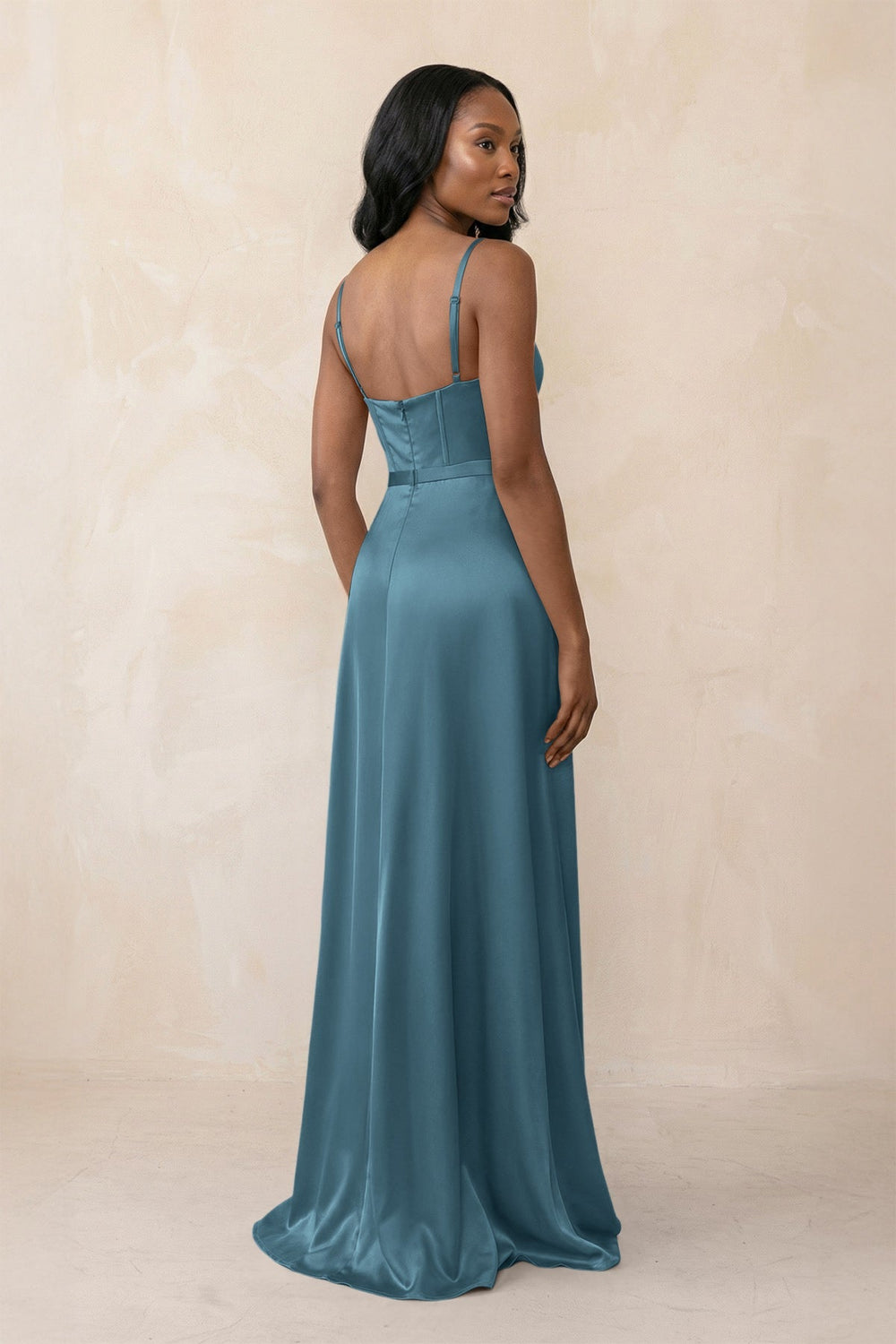 Cami Strap Corset Satin Sheath Bridesmaid Dress in Twilight - KissProm Bridesmaid Dresses