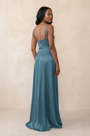 Cami Strap Corset Satin Sheath Bridesmaid Dress in Twilight - KissProm Bridesmaid Dresses