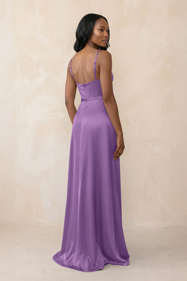 Cami Strap Corset Satin Sheath Bridesmaid Dress in Wisteria - KissProm Bridesmaid Dresses