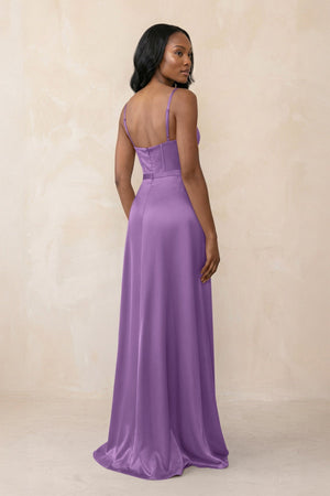 Cami Strap Corset Satin Sheath Bridesmaid Dress in Wisteria - KissProm Bridesmaid Dresses