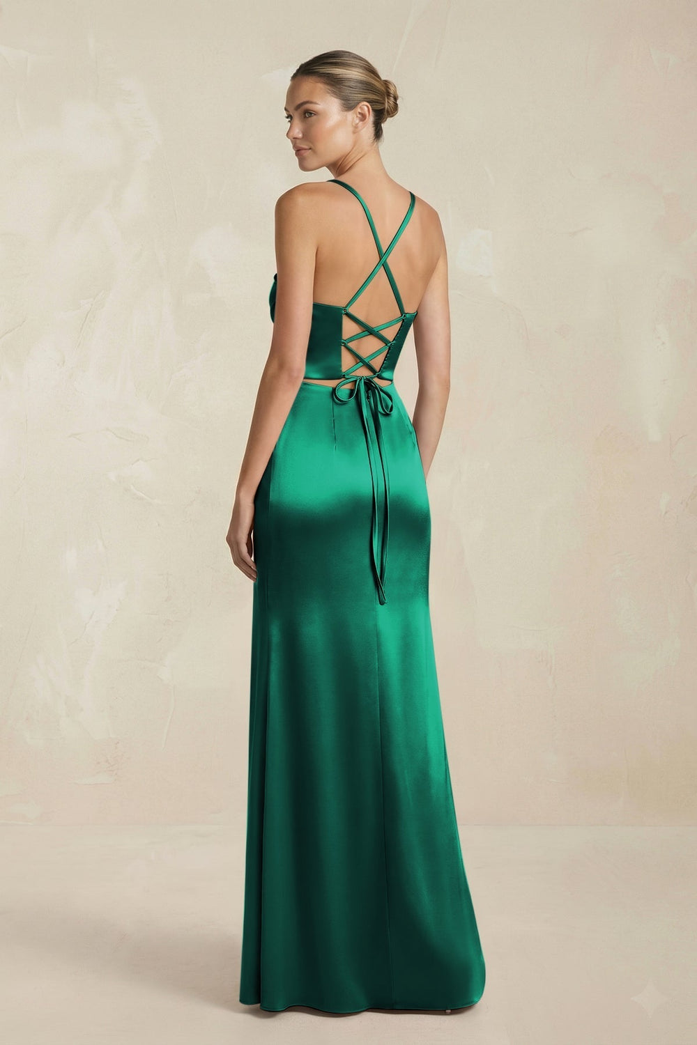 Cami Strap Corset Sheath Satin Ruched Bridesmaid Dress in Green - KissProm Bridesmaid Dresses