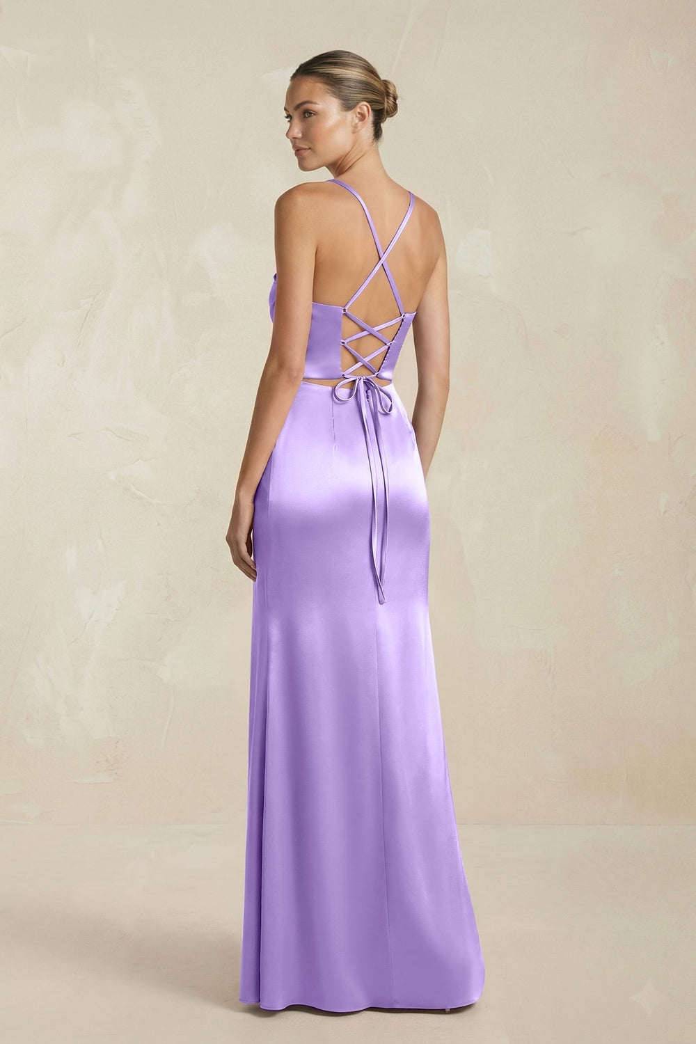 Cami Strap Corset Sheath Satin Ruched Bridesmaid Dress in Vintage Mauve - KissProm Bridesmaid Dresses