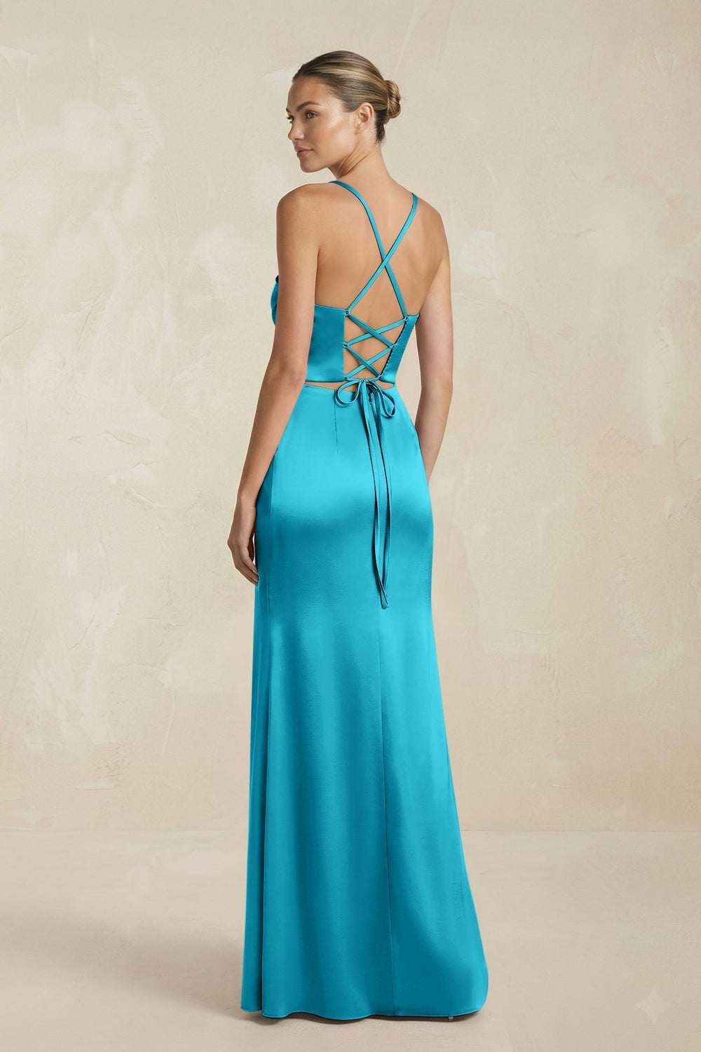 Cami Strap Corset Sheath Satin Ruched Bridesmaid Dress in Viridian Green - KissProm Bridesmaid Dresses