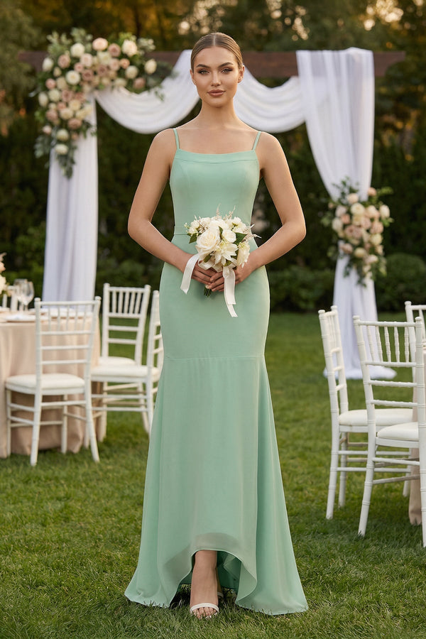 Cami Strap Mermaid Ruffled Chiffon Bridesmaid Dress - KissProm Bridesmaid Dresses