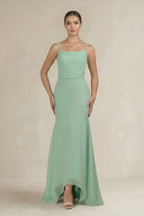 Cami Strap Mermaid Ruffled Chiffon Bridesmaid Dress - KissProm Bridesmaid Dresses