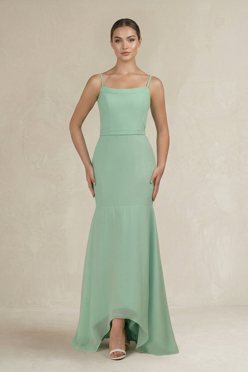 Cami Strap Mermaid Ruffled Chiffon Bridesmaid Dress - KissProm Bridesmaid Dresses