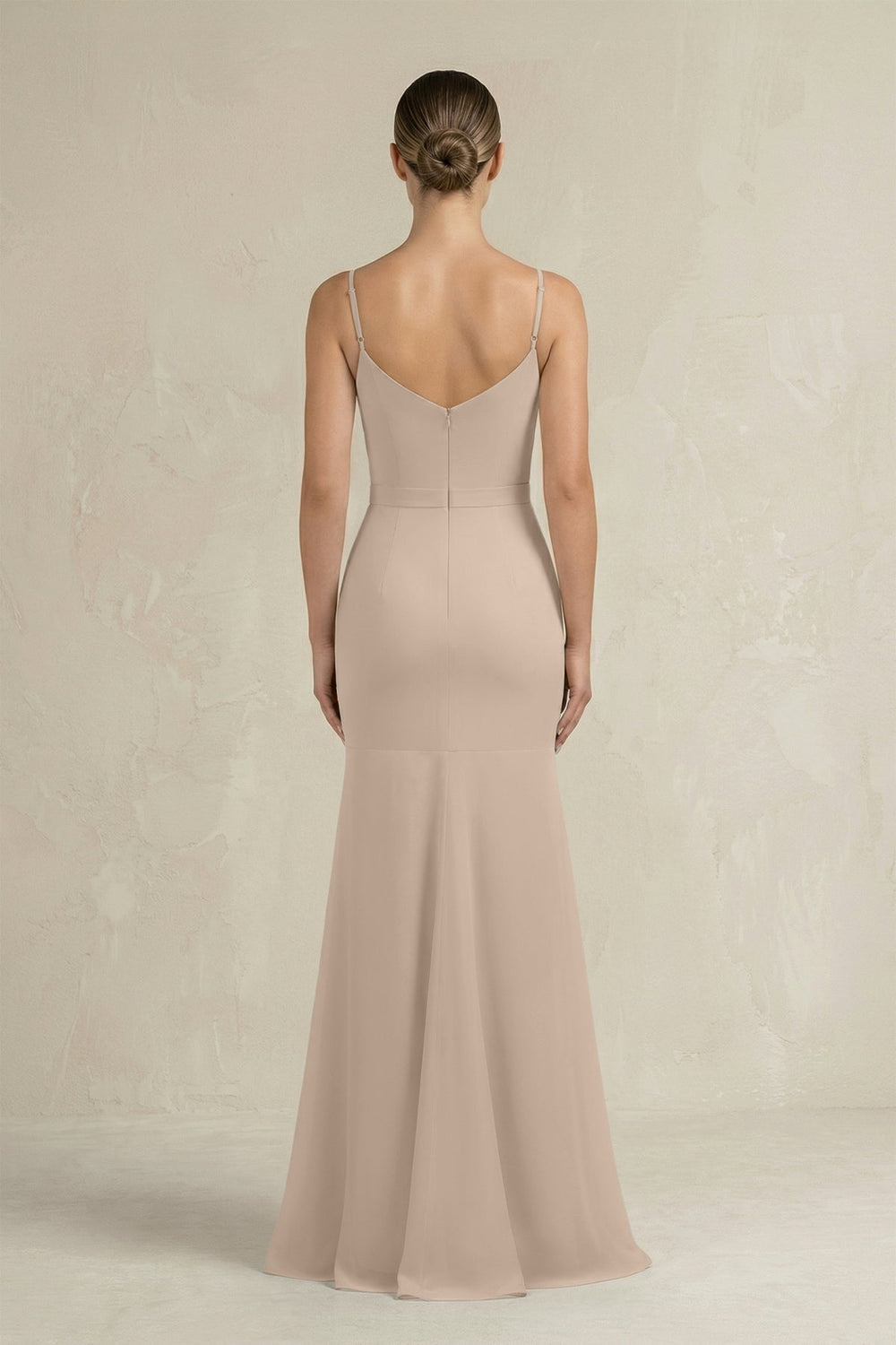 Cami Strap Mermaid Ruffled Chiffon Bridesmaid Dress in Almond - KissProm Bridesmaid Dresses