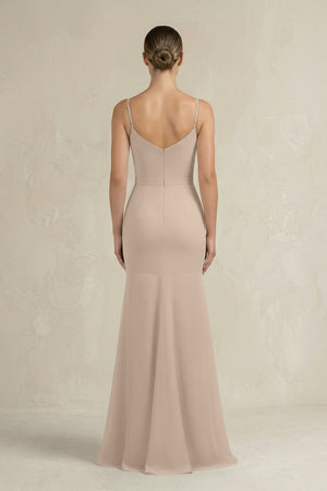 Cami Strap Mermaid Ruffled Chiffon Bridesmaid Dress in Almond - KissProm Bridesmaid Dresses