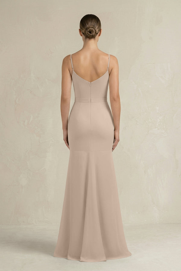 Cami Strap Mermaid Ruffled Chiffon Bridesmaid Dress in Almond - KissProm Bridesmaid Dresses