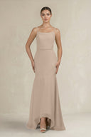 Cami Strap Mermaid Ruffled Chiffon Bridesmaid Dress in Almond - KissProm Bridesmaid Dresses