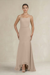 Cami Strap Mermaid Ruffled Chiffon Bridesmaid Dress in Almond - KissProm Bridesmaid Dresses
