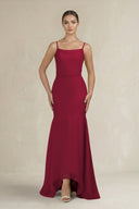 Cami Strap Mermaid Ruffled Chiffon Bridesmaid Dress in Berry - KissProm Bridesmaid Dresses
