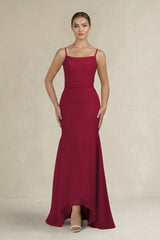 Cami Strap Mermaid Ruffled Chiffon Bridesmaid Dress in Berry - KissProm Bridesmaid Dresses