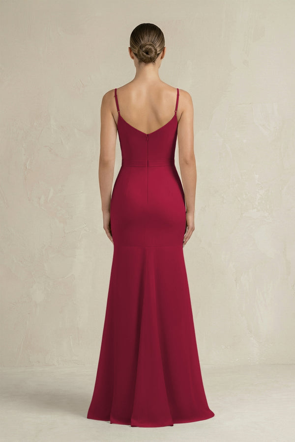 Cami Strap Mermaid Ruffled Chiffon Bridesmaid Dress in Berry - KissProm Bridesmaid Dresses