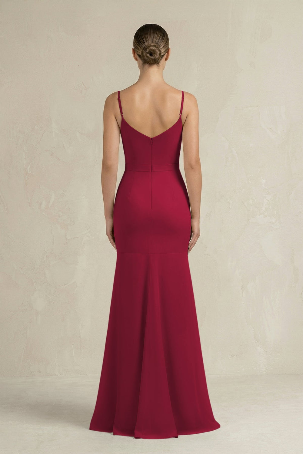 Cami Strap Mermaid Ruffled Chiffon Bridesmaid Dress in Berry - KissProm Bridesmaid Dresses