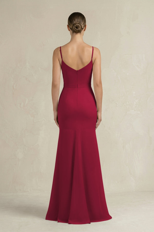 Cami Strap Mermaid Ruffled Chiffon Bridesmaid Dress in Berry - KissProm Bridesmaid Dresses